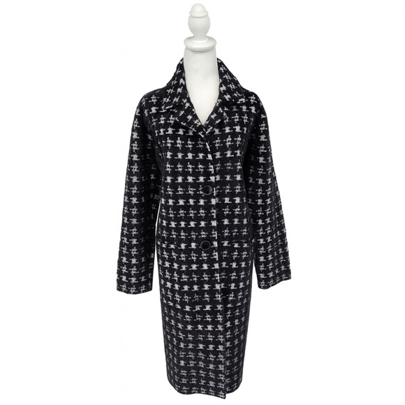 NVLT Black White Monochrome Plaid Stylish Heavyweight Mid Length Coat Size L - Picture 2 of 10